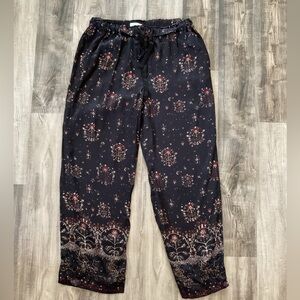 Rebecca Taylor Black Floral Satin Pants Size Large